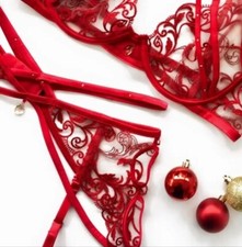 Honey Birdette Red Gemstone Garter Belt Size L Valentines Day Exotic Dancer