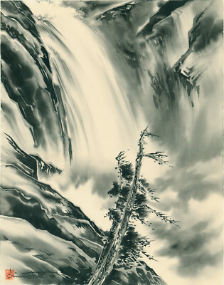 Chiura Obata - Cascades Waterfall, Yosemite (1940s) - 17'' x 22'' Fine Art Print