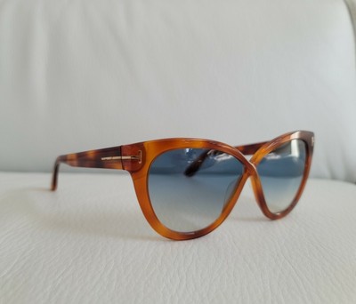 TOM FORD ARABELLA TF511 53W SUNGLASSES HAVANA TORTOISE CAT EYE BLUE LENSES
