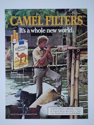 Camel Man Jungle Hut Vintage 1985 Camels Original Print Ad 8 x 10''