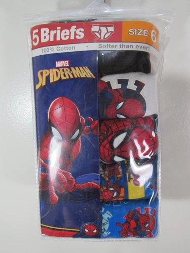 New Spiderman Boys 5 Pack Briefs Size 6 Multi Colors 100% Cotton