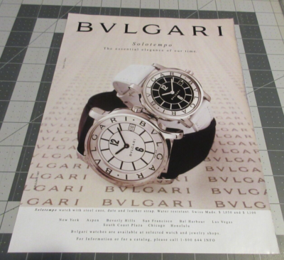 1997 BVLGARI Solotempo Watch Essential Elegance, Vintage Print Ad