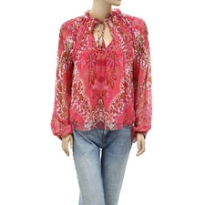 Anthropologie Love The Label Meredith Blouse Top Smocked Floral Print L 258921