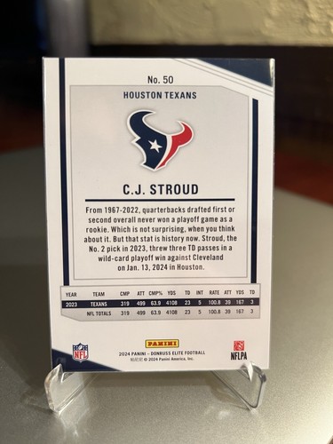2024 Donruss Elite - CJ Stroud Status Blue Sparkles 180/299 Texans #50 - Picture 5 of 10