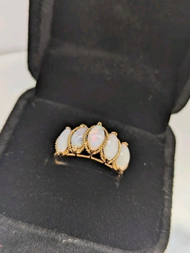 14ct, 585 Yellow Gold 2.0ct Marquise Fiery Opal Cluster Cocktail Ring. Size N1/2 - Picture 2 of 20