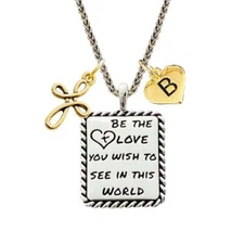 Custom Be the Love you Wish to See in World Silver Necklace Gold Cross Initial