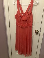 Davids Bridal Bridesmaid Dress F13722 Crinkle Chiffon Gown - Size 12 - Coral