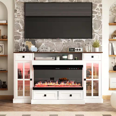 55.3 In. W Freestanding Electric Fireplace TV Stand Media Console in White with