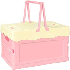 Pastel Plastic Storage Bin with Lid Small Cute Foldable Pastel Crates