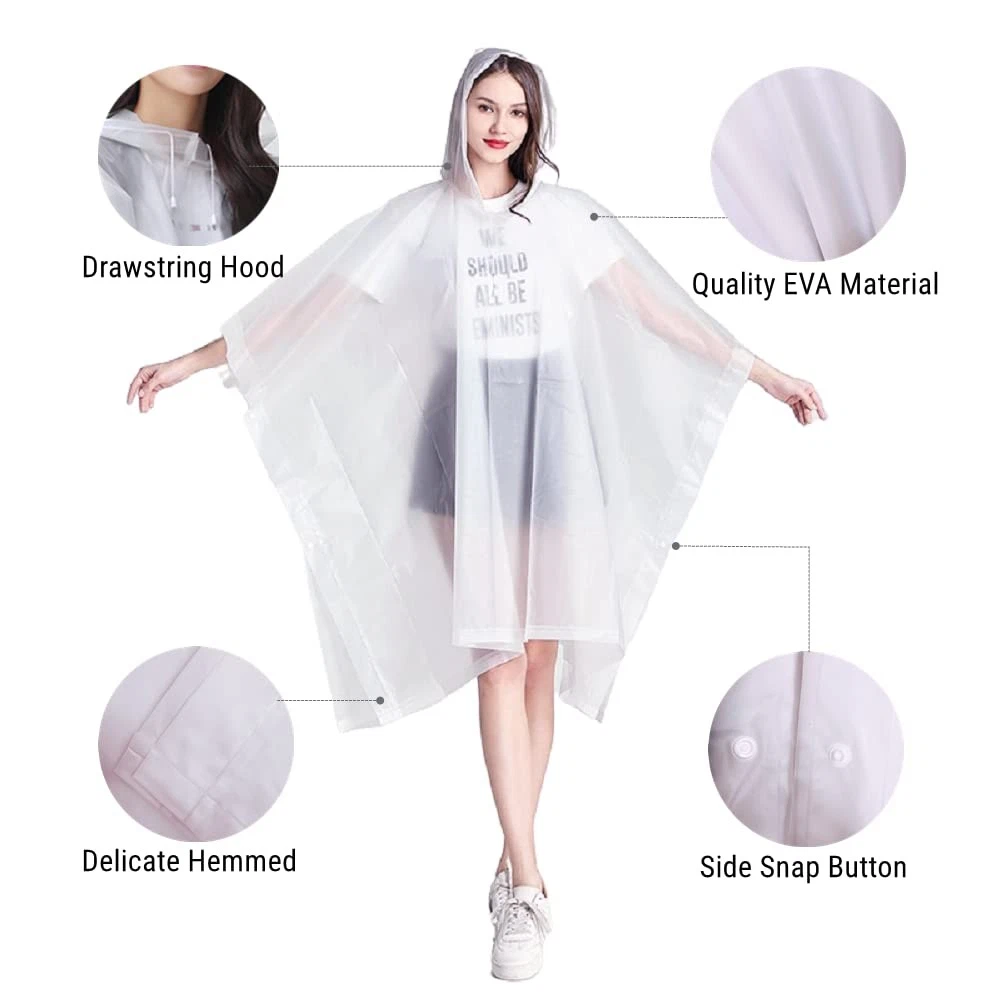 Rain Ponchos for Adults (2 Pack), Reusable EVA Rain Poncho Portable Rain Coats f - product detail image 3