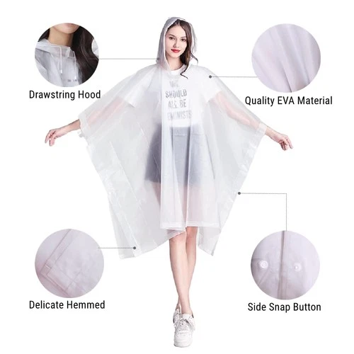 Rain Ponchos for Adults (2 Pack), Reusable EVA Rain Poncho Portable Rain Coats f image 3