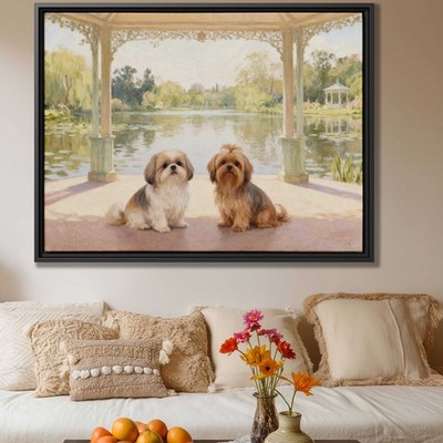 Dog Oil Painting Shih Tzu Yorkshire Terrier Canvas Wall Art Living Room Decor