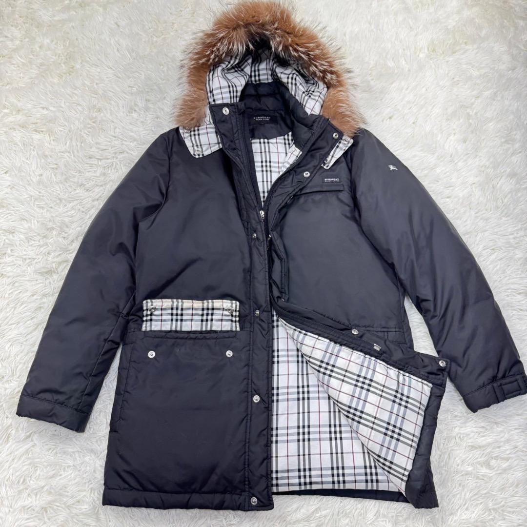 Burberry Black Label Down Jacket White Goose Down Fur Hood M Used thumbnail 2