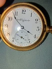 Antique 1904 Engraved Elgin Mechanical 14k GF Pocket Watch W/ Hunting Design 0s