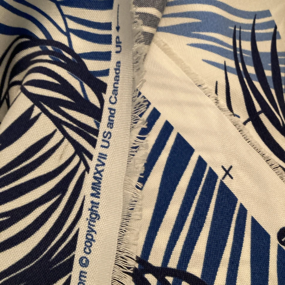 AN ORIGINAL SCREEN PRINT DESIGN BY SOLARIUM OUTDOOR FABRIC BLUE/WHITE PALM FROND - Image 3 of 4