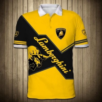 Hot Polo-Shirt Lamborghini Racing Team Button 3D Printed Lovely Gift Yellow S-5X
