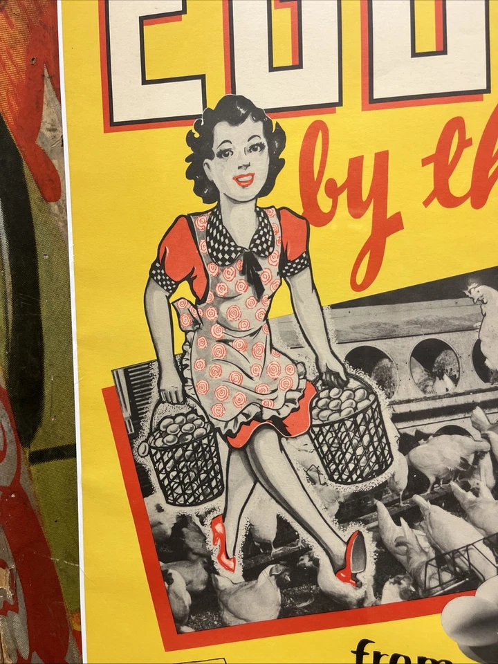 DE COLECCIÓN C. 1940 PUREZA ALIMENTACIÓN HUEVOS SIGNO LECHERO POLLO GRANJA COCINA DECORACIÓN ¡RARO!! Foto 3 de 4