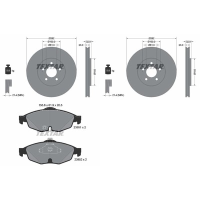 TEXTAR BREMSSCHEIBEN 282mm + BELÄGE VORNE passend für CHRYSLER SEBRING JR