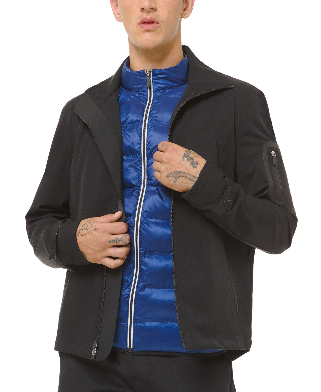 Mens Michael Kors Kors X Tech Jacket XL Black Technical Full Zip Layered Look - product detail image 3
