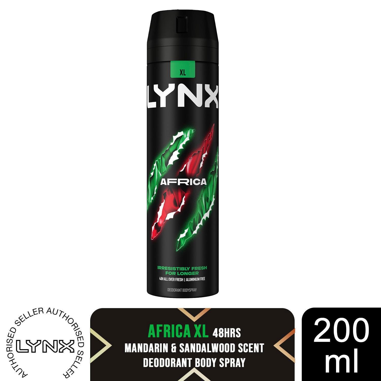 Lynx XL Africa 48H Squeezed Mandarin & Sandalwood Scent Body Spray Deo, 200ml