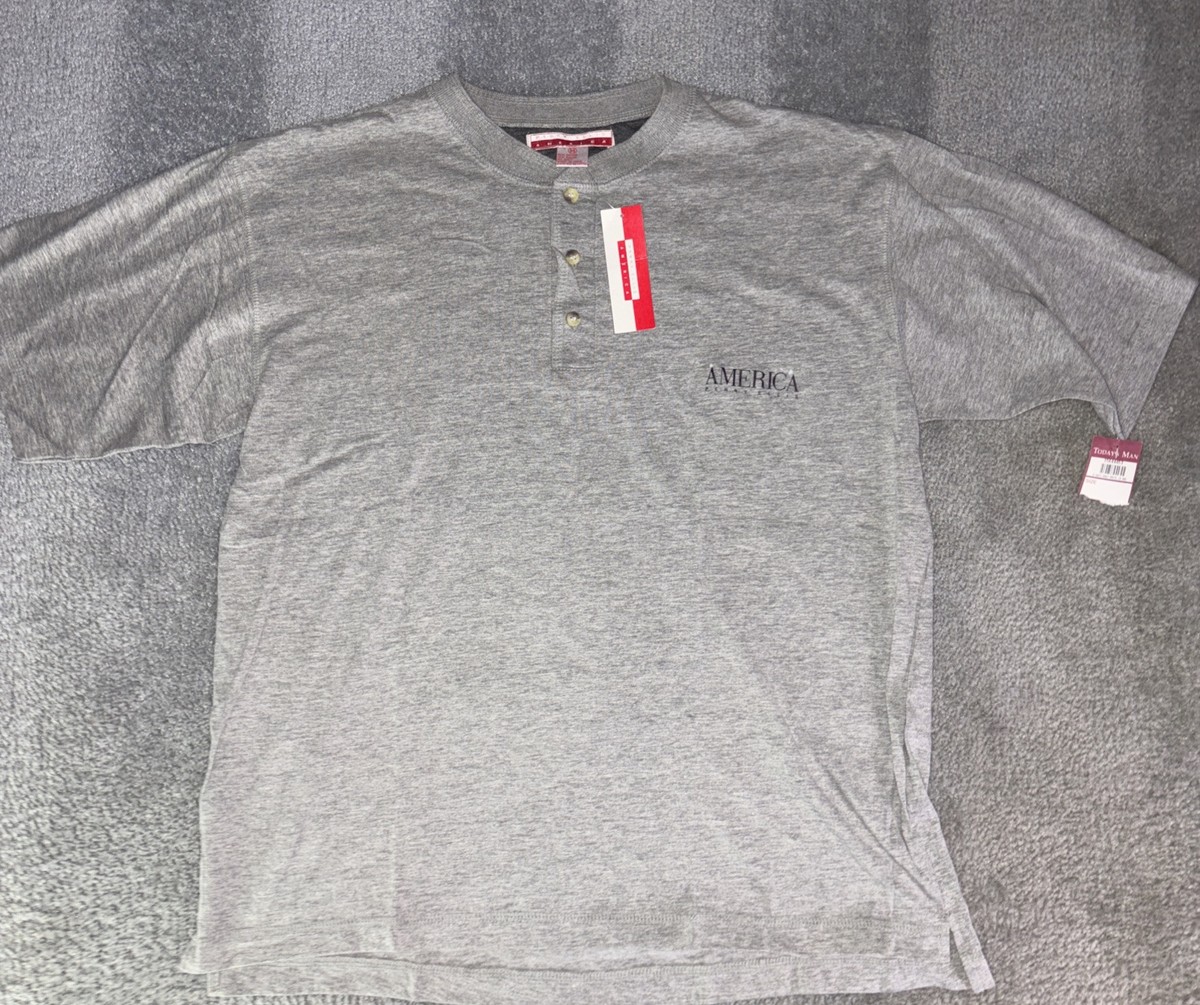 henley neck gray t-shirt y2k b Henley Y2K Gray 1990's & North