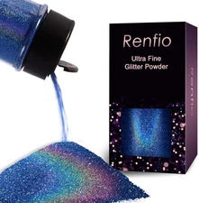 Renfio Holographic Ultra Fine Glitter Powder Metallic Resin Laser Ocean Blue 