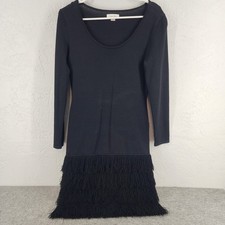 Calvin Klein Black Long Sleeve Fringe Hem Knit Mini Dress Cocktail Womens S