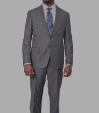 BROOKS BROTHERS Gray Striped Full Suit 42R Wool