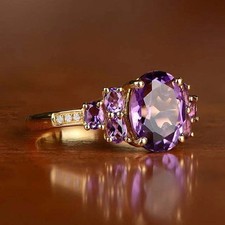 Lab Created Amethyst 4Ct Oval Cut Pretty Wedding Ring 14K Yellow Gold Plated