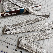 BTY Vintage Heavy Metallic Conso Looped Fringe Trim 2"W Silver Gray  Lavender IW