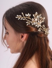Gold Flower Leaf Rhinestone Hair Comb Gold Wedding Hair Side Comb Flower Leav...