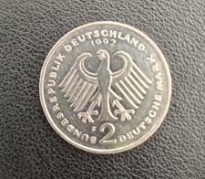 2 DM M&uuml;nze 1992 F 1949-1979 KURT SCHUMACHER. Buchstabe F.