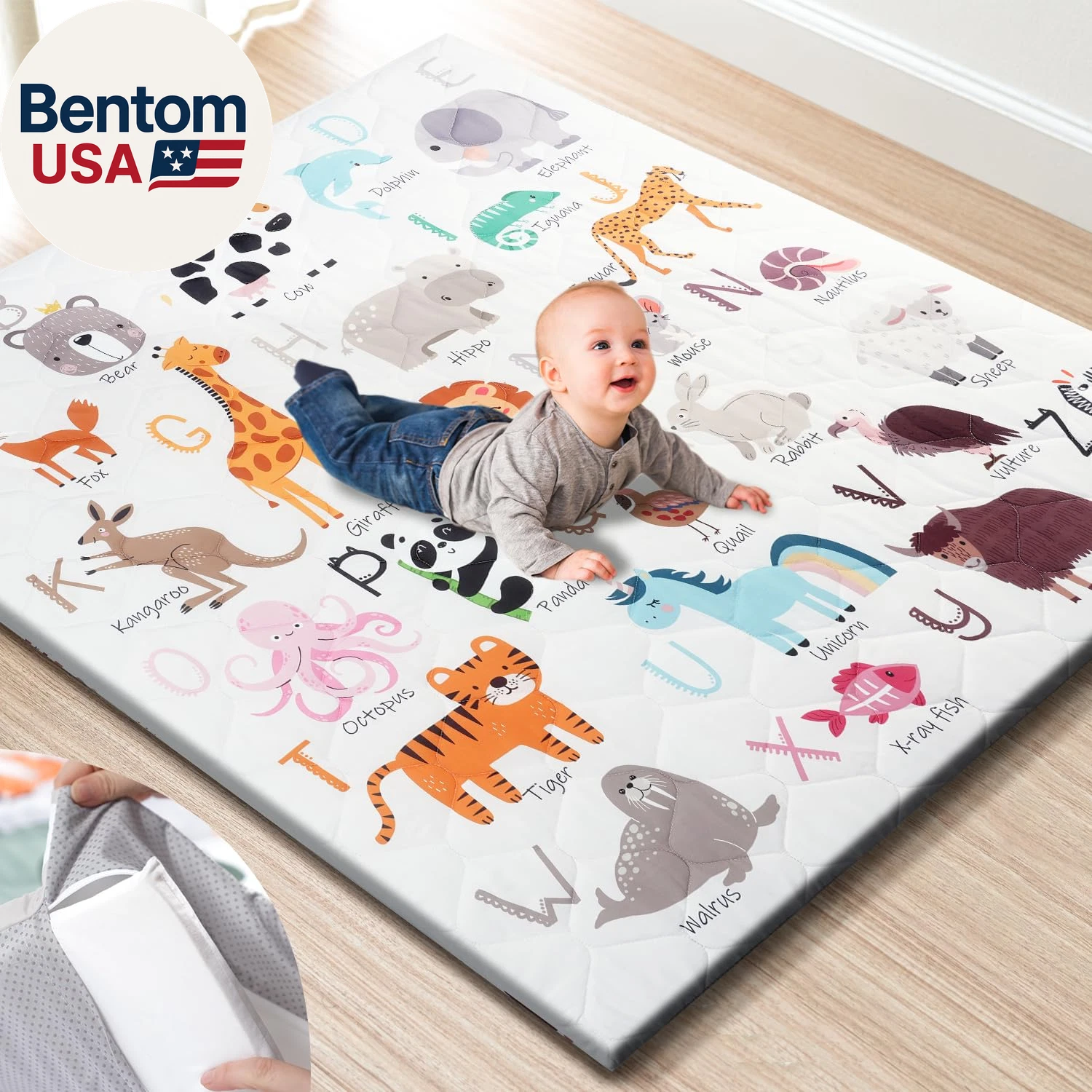 Premium Foam Baby Play Mat 50" X 50" – Removable & Machine Washable Cover, Extra