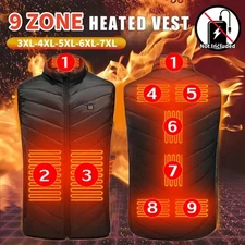 9 Zone Men Winter Heated Vest USB Charging Electric Warm Jacket Battery Included