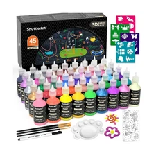 Shuttle Art Fabric Paint Set, 45 Colors 3D Permanent Paint with Bru... Fast Ship