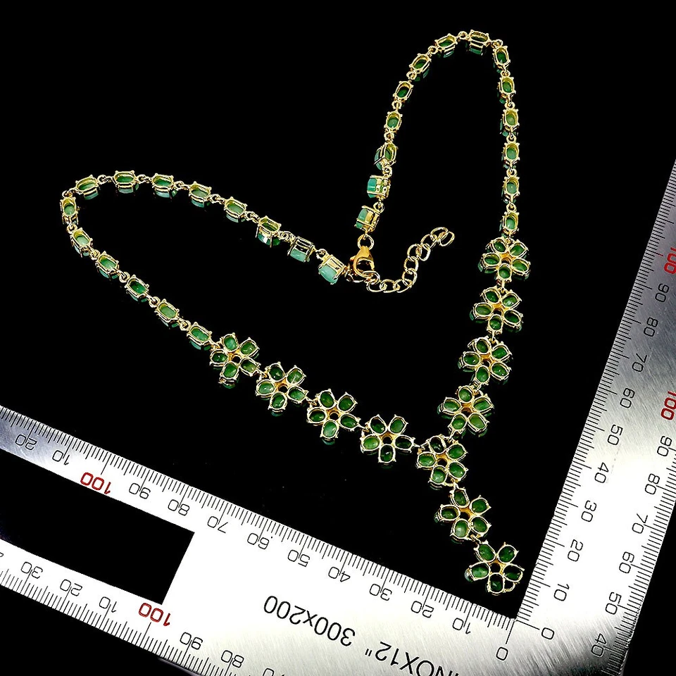 Collar de plata de ley 925 ovalado esmeralda 6x4 mm flor piedras preciosas joyería 18 pulgadas Foto 3 de 4