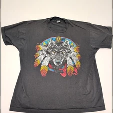 Vintage Screen Stars Best Mens XLarge Native Indian Wolf T Shirt Single Stitch 