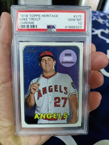 2018 TOPPS HERITAGE MIKE TROUT CHROME REFRACTOR /569 PSA 10 GEM MINT #275