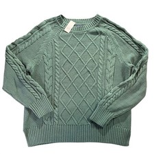 NWT GAP Women Green Cable Knit Sweater Crew Neck Long Sleeve Size Medium