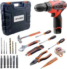 Tool Kit for Home,12V Cordless Power Drill Combo Home Tool Set-Portable Basic Ge