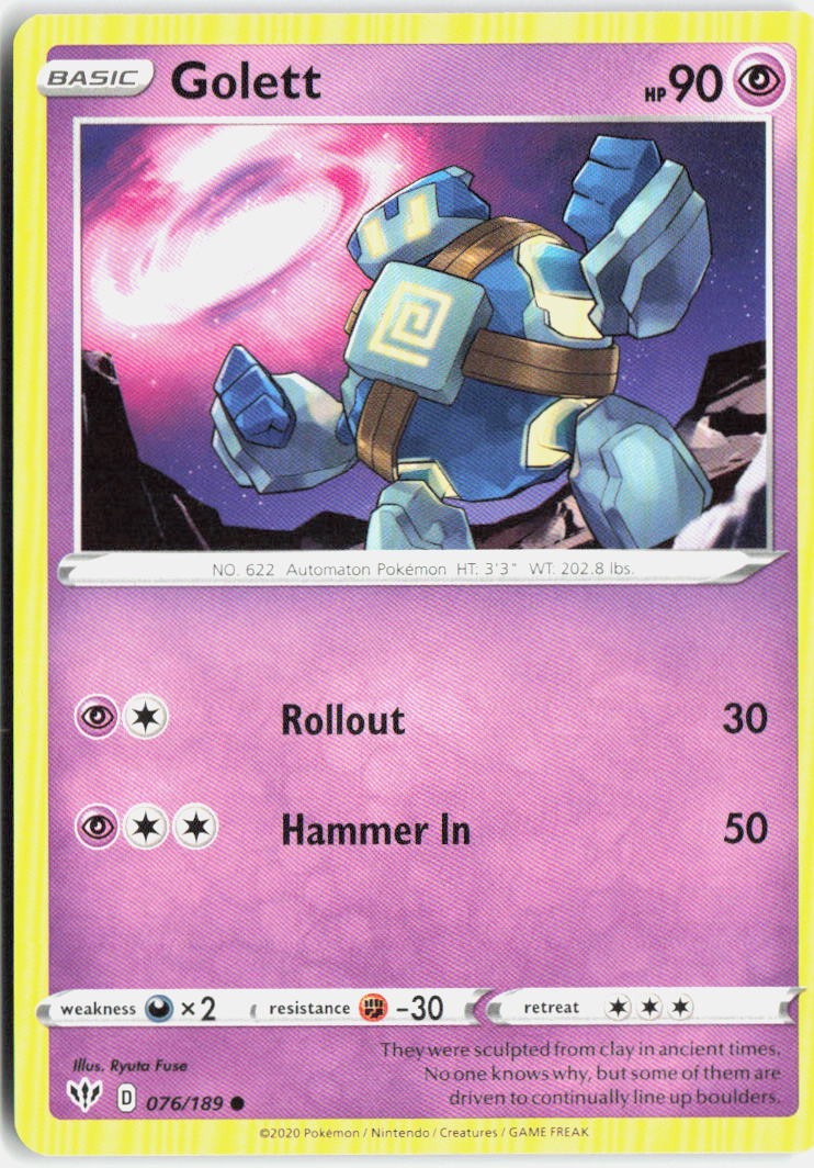 Golett 076/189 Common Darkness Ablaze Pokemon Lightly Played