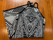 Forever 21 Sweater Dress Womens Large Black White Geometric Print Bodycon Tight