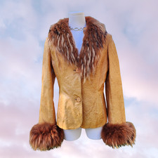 Cappotto vintage anni 90 comandamenti funky hippie spikey pelliccia orlo pelle stile anni 70 taglia S
