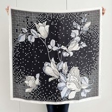 100 Silk Mulberry 43" Small Scarf Women Neckerchief Wrap White lily Print new
