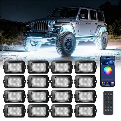 16 Pods RGBW LED Rock Lights For Truck Boat Underglow Underbody System Neon Kits