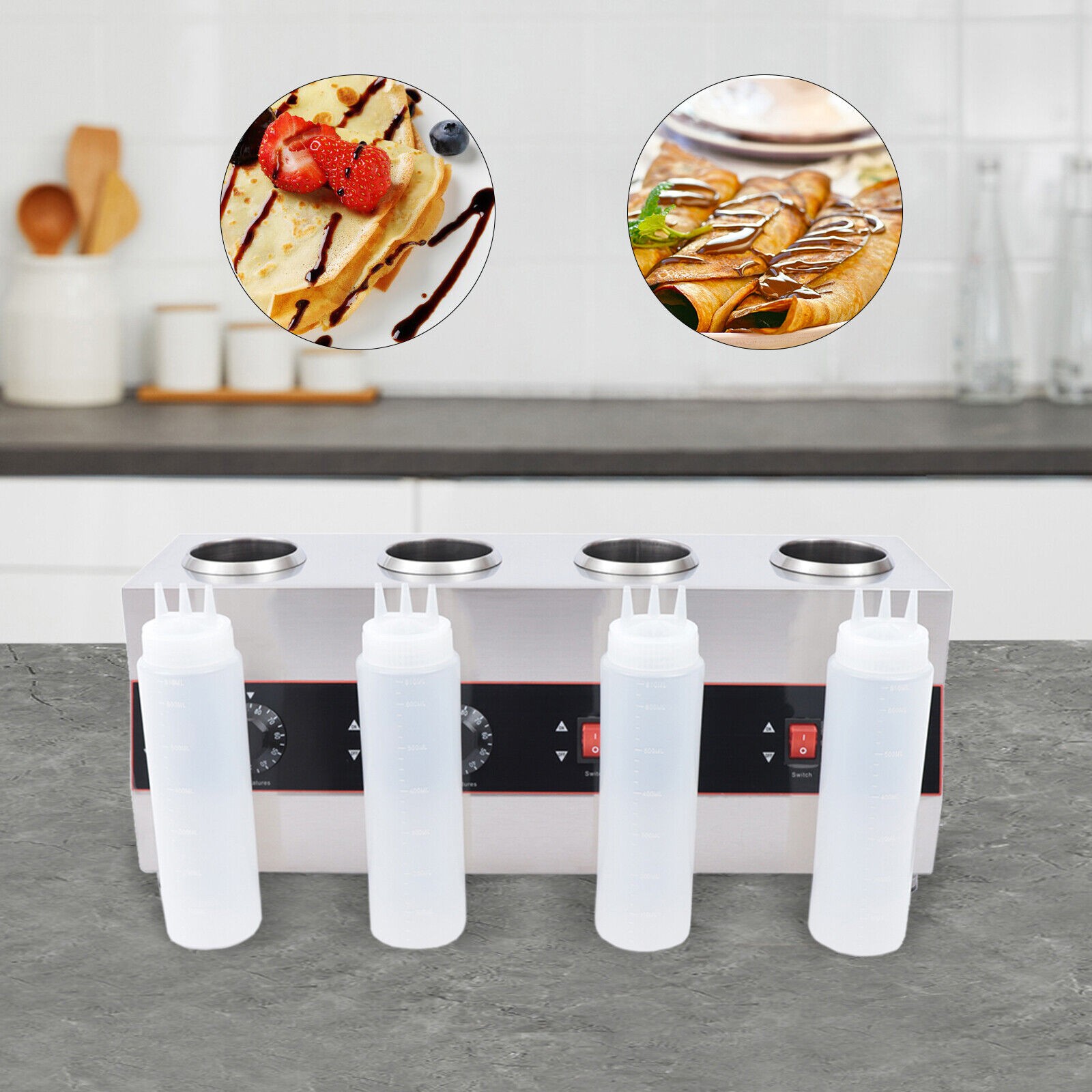2600ML Commercial Electric Sauce Bottle Warmer Dispenser With 4 Squeeze Bottles