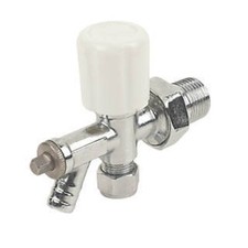 10mm Angled Radiator Valve Lockshield Drain Off Chrome/White 10mm x 1/2" 