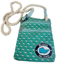 Block Island Mini Zip Crossbody Bag Double Zip Whale Pattern Logo Rope Strap
