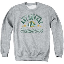 Alaska Anchorage Adult Crewneck Sweatshirt Seawolves, Athletic Heather, S-3XL