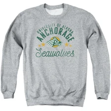 Alaska Anchorage Adult Crewneck Sweatshirt Seawolves, Athletic Heather, S-3XL